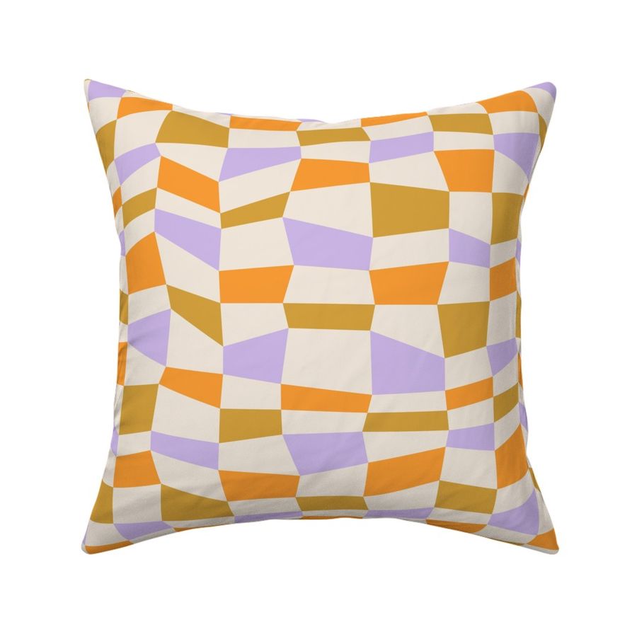 Modern checkerboard / Large scale / Purple + yellow + beige