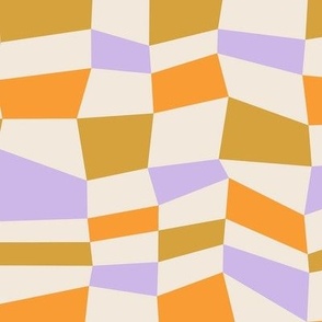 Modern checkerboard / Large scale / Purple + yellow + beige