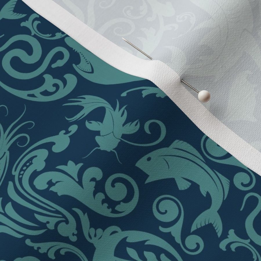 OCTOPUS'S GARDEN - SEA TURTLE TEAL ON DEEP OCEAN BLUE