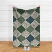 faux knitting diamond pattern in shades of green - extra large scale
