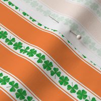 Single  Orange Striped St. Patricks 3 and 4-Leafed Shamrocks in Kelly Green on Orange