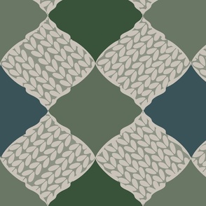 faux knitting diamond pattern in shades of green - medium scale