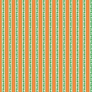 Double Striped Green and Orange St. Patricks 3 and 4-Leafed Shamrocks in Kelly Green on Orange