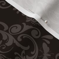 STAG PARTY DAMASK - DARK WARM CEMENT GRAY ON BLACK