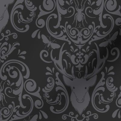 STAG PARTY DAMASK - LIGHT GRAY ON DARK GRAY