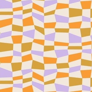 Modern checkerboard / Small scale / Purple + yellow + beige