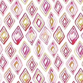 (L)Whimsical geometric dimond shapes in pink and orange from Anines Atelier. Use the design for living room walls and interior, Loose watercolor style
