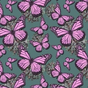 Vintage Monarch butterflies and flowers in purple