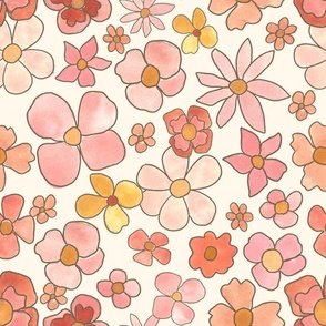 retro soft pink florals on cream 