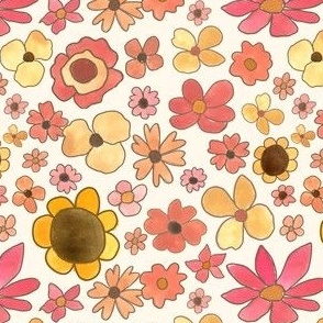 retro florals - rosy neutrals on cream 