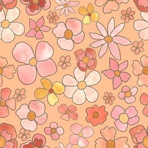 retro soft pink florals on peach