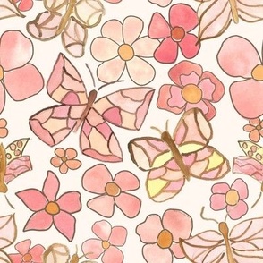 retro blooms and butterflies on blush