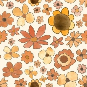 retro florals - rust neutrals on cream 