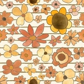 retro florals - rust neutrals on stripes