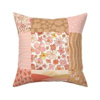 retro florals and butterflies cheater quilt - pink