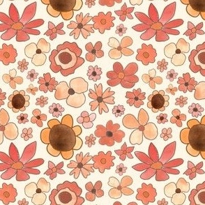 retro florals - rosy neutrals on cream - small 