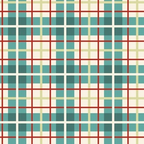 Colourful simple striped plaid - dark teal, poppy red and light olive on ivory - coordinate for Retro Christmas 2022