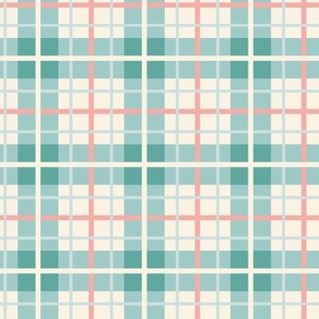 Colourful simple striped plaid - teal, rose pink and sea glass on ivory - coordinate for Retro Christmas 2022