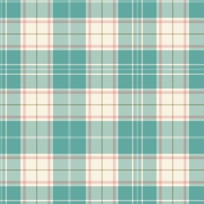 Light teal, ivory and rose pink traditional tweedy plaid - coordinate for Retro Christmas 2022