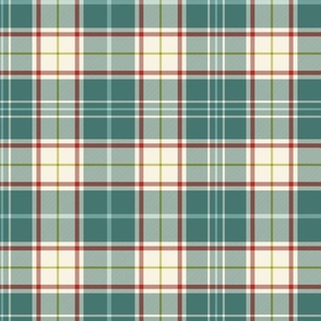 Dark teal, ivory, poppy red and olive traditional tweedy plaid - coordinate for Retro Christmas 2022
