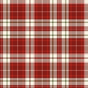 Dark poppy red and ivory traditional tweedy plaid - coordinate for Retro Christmas 2022