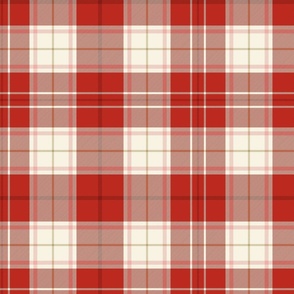 Poppy red, rose pink and ivory traditional tweedy plaid - coordinate for Retro Christmas 2022