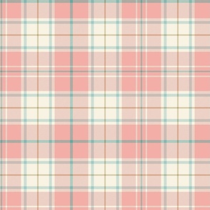 Rose pink, ivory and teal traditional tweedy plaid - coordinate for Retro Christmas 2022