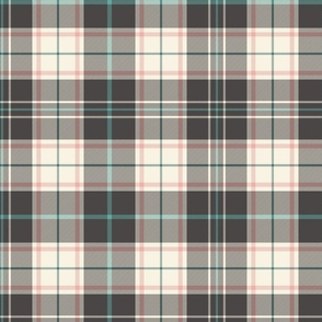 Charcoal, ivory, rose pink and teal traditional tweedy plaid - coordinate for Retro Christmas 2022