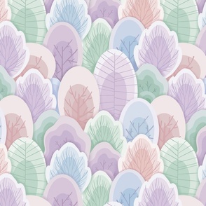 Pastel fairytale forest. Small scale. Girls fairytale bedding.