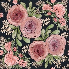 Jumbo - Roses & Florals - Watercolour - Black Texture