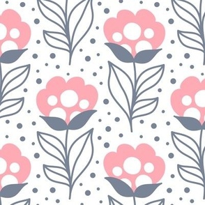 2458 Medium - hand drawn flowers / cotton buds