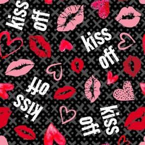 Large Scale Kiss Off Snarky Sarcastic Valentine Hearts and Kisses on Black
