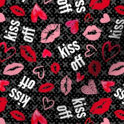 Medium Scale Kiss Off Snarky Sarcastic Valentine Hearts and Kisses on Black