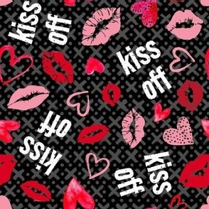 Medium Scale Kiss Off Snarky Sarcastic Valentine Hearts and Kisses on Black