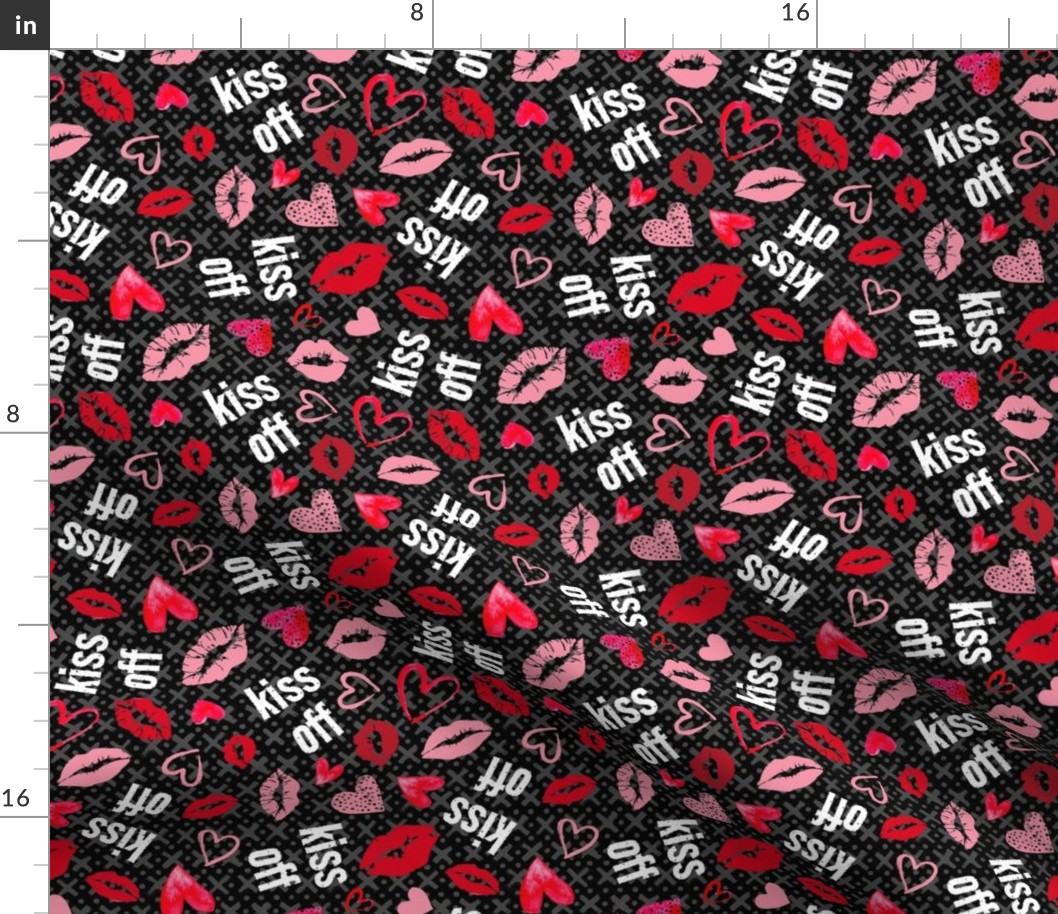 Medium Scale Kiss Off Snarky Sarcastic Valentine Hearts and Kisses on Black