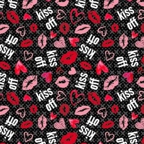 Small Scale Kiss Off Snarky Sarcastic Valentine Hearts and Kisses on Black