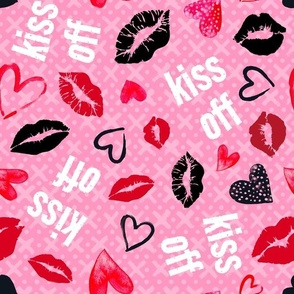 Large Scale Kiss Off Snarky Sarcastic Valentine Hearts and Kisses on Pink
