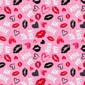 Small Scale Kiss Off Snarky Sarcastic Valentine Hearts and Kisses on Pink