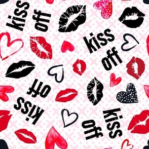 Large Scale Kiss Off Snarky Sarcastic Valentine Hearts and Kisses on White