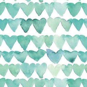 Emerald sweet hearts - watercolor turquoise painted romantic heart pattern - saint valentine - valentines love b067-4