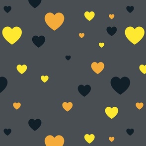 Yellow, orange and dark teal hearts - Large scale