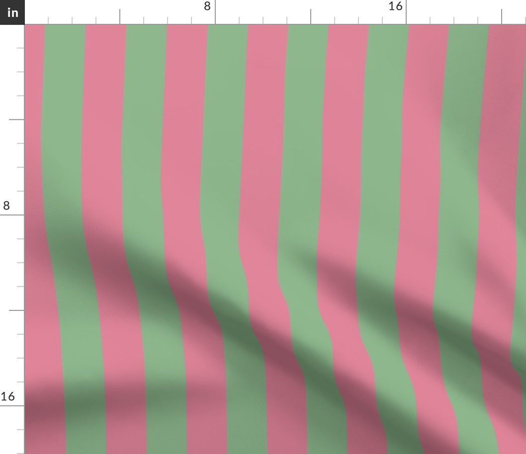 Celadon Green and Bubble Gum Pink Stripes, Tropical Floral Oasis, medium
