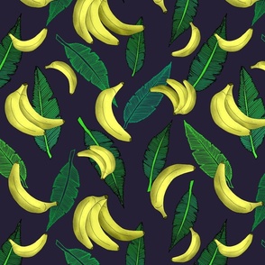 Tumbling Bananas over Banana Leaves 