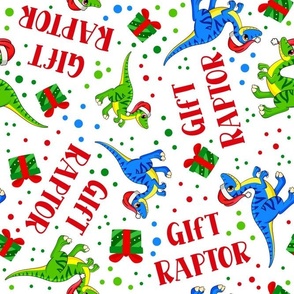 Large Scale Gift Raptor Funny Gift Wrapping Santa Dinosaurs and Presents on White