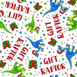 Medium Scale Gift Raptor Funny Gift Wrapping Santa Dinosaurs and Presents on White