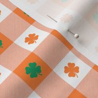 Orange and White Gingham Check with Center Shamrock Medallions in Kelly and Orange