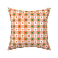 Orange and White Gingham Check with Center Shamrock Medallions in Kelly and Orange
