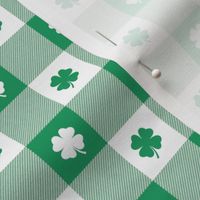 Kelly  and White Gingham Check with Center Shamrock Medallions in Kelly and White