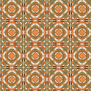 octagon geo check tile - khaki orange 