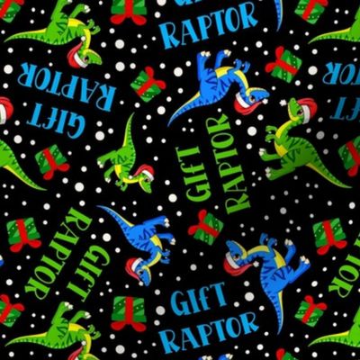 Medium Scale Gift Raptor Funny Gift Wrapping Santa Dinosaurs and Presents on Black